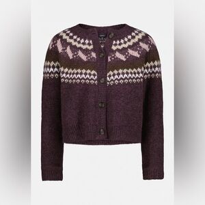 Buffalo David Bitton Frederick Fair Isle Purple Cardigan, XS! NWT and Super Soft
